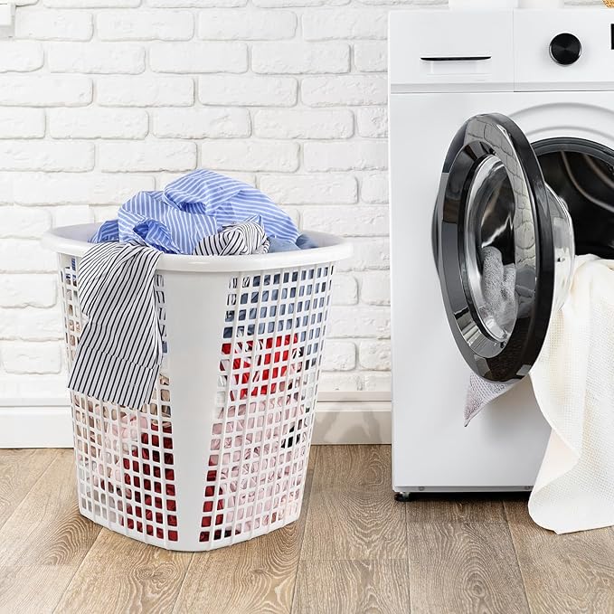 Plastic Laundry Basket Hamper Organizer with Built-In Carry Handles, Tall Hamper for Closet, Dorm, Bedroom, 6 Pack, White