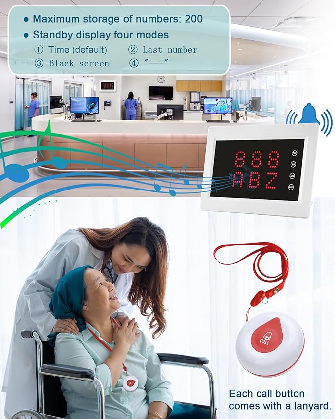 Caregiver Pager System Nurse Calling System 1200+ft Wireless Calling System with 1 Display Receiver/2 Watch Pagers/1 Signal Amplifier/15 Call Buttons for Clinic/Hospital/Nurses Station/Home