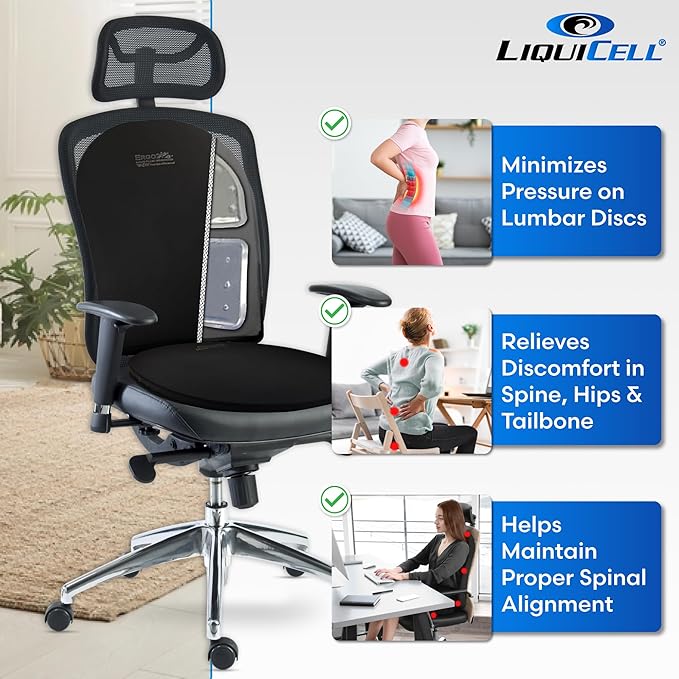 ERGO21 Lumbar Pillow Lower Back Support Cushion for Back Rest, Good Posture, Spine Pain, Long Sitting Hours at Chair, Office, Car Seat, Wheelchair, Large (18" W x 24”x 1.5”)