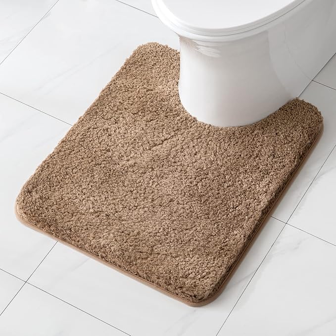 MIULEE Microfiber Toilet Bath Mat U-Shaped Contour Shaggy Bathroom Rugs Non Slip Extra Thick Soft Bath Rug Absorbent Water for Bathroom Commode Machine Washable(20x24 Inch, Light Brown)