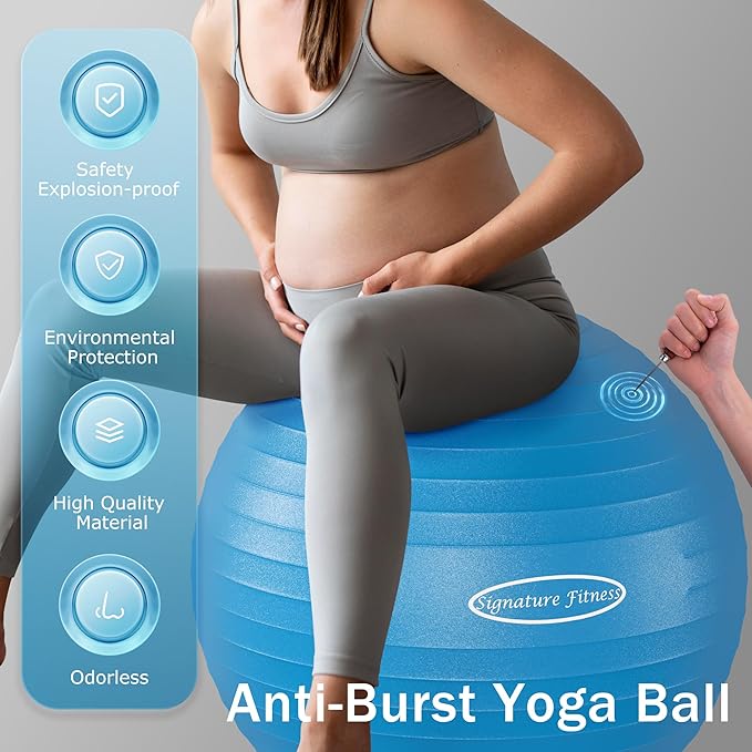 Fitvids Anti-Burst and Slip Resistant Exercise Yoga Fitness Birthing Ball with Quick Pump, 2,000-Pound Capacity, Multiple Colors and Sizes