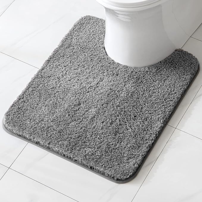 MIULEE Microfiber Toilet Bath Mat U-Shaped Contour Shaggy Bathroom Rugs Non Slip Extra Thick Soft Bath Rug Absorbent Water for Bathroom Commode Machine Washable(20x24 Inch, Grey)