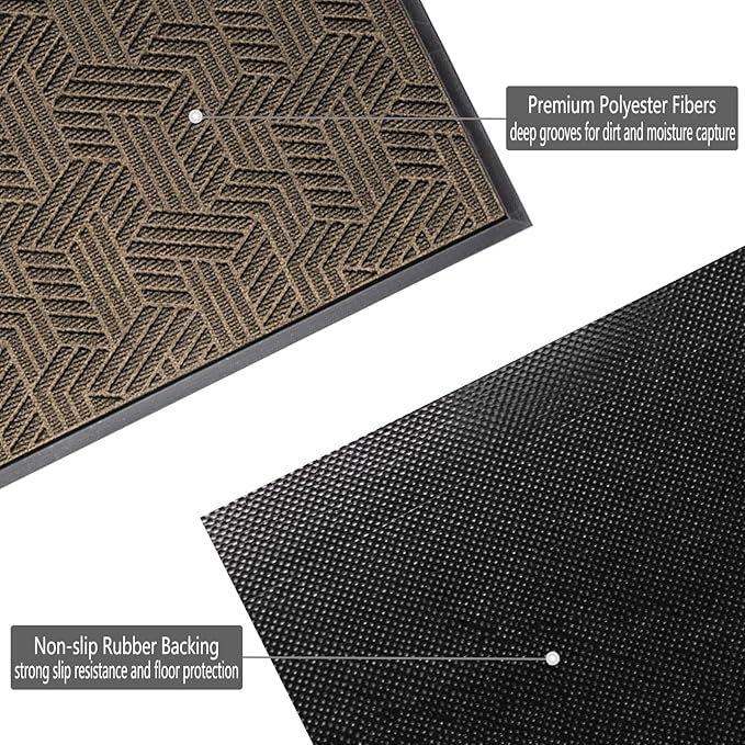 Front Door Mat 47"x32" Indoors Outdoors Welcome Mats, Waterproof Non-Slip Rubber Backing Heavy Duty Doormat Outside Entrance, Low Profile Entryway Rugs Floor Mat for Patio, Pattern B Brown