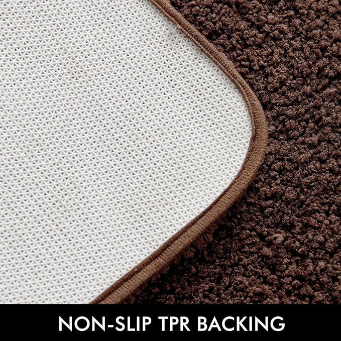 MIULEE Microfiber Toilet Bath Mat U-Shaped Contour Shaggy Bathroom Rugs Non Slip Extra Thick Soft Bath Rug Absorbent Water for Bathroom Commode Machine Washable(20x24 Inch, Brown)