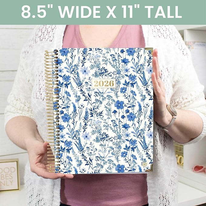 bloom daily planners HARDCOVER 2026 Planner (January to December) - 8.5” x 11” Weekly & Monthly Dated Agenda Organizer Book with Stickers & Tabs - Blue & White Floral