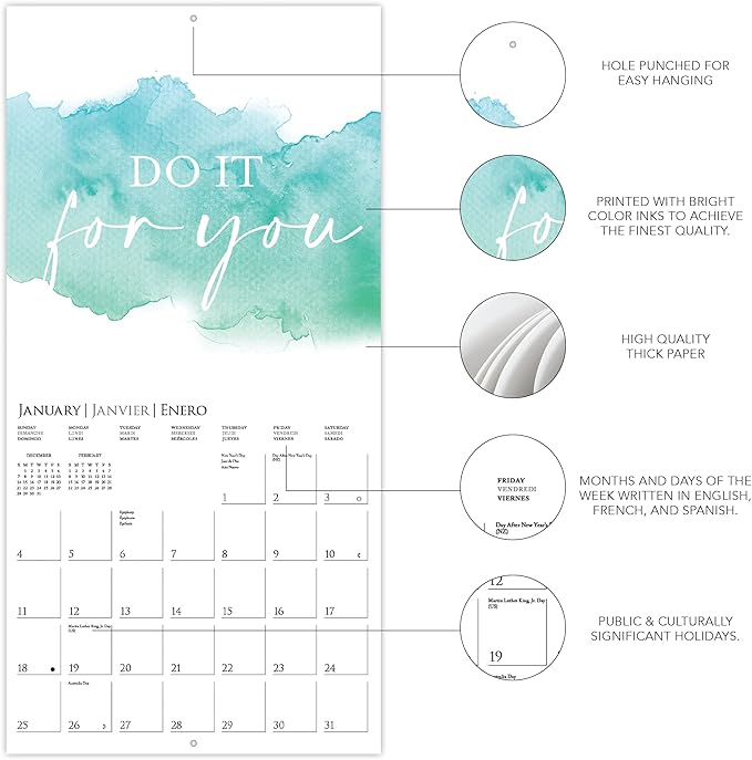 Graphique 2026 Best Day Ever Wall Calendar | 12” x 12” | Thick Paper | Home & Office Organizer | Large Monthly Grid | 3 Languages & Marked Holidays | 4 Month Preview Page for 2027