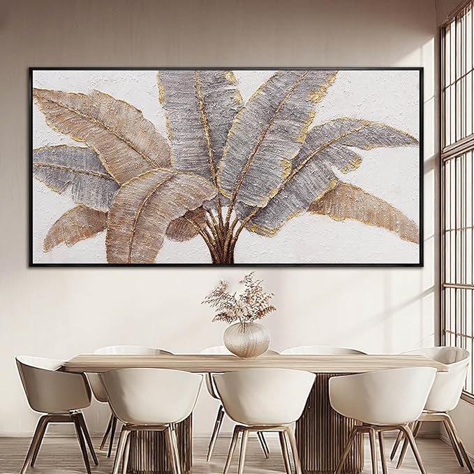 CHUDANHAO Plant Canvas Wall Art Contemporary Wall Decor Gold Pictures Textured Home Decorations 29"x58" Canvas Art for Living Room Kitchen