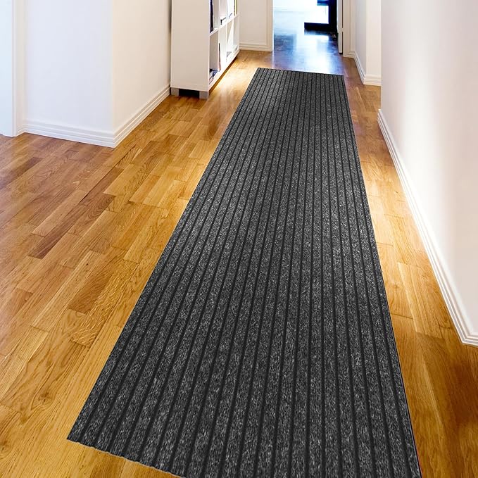 Ottomanson 2'7" x 28' Hallway Runner with Scraper Pile - Extra Durable Non-Slip Rug Mat for Indoor & Outdoor Use - Ideal for Kitchen, Entryway & Garage - High-Traffic Carpet, Black