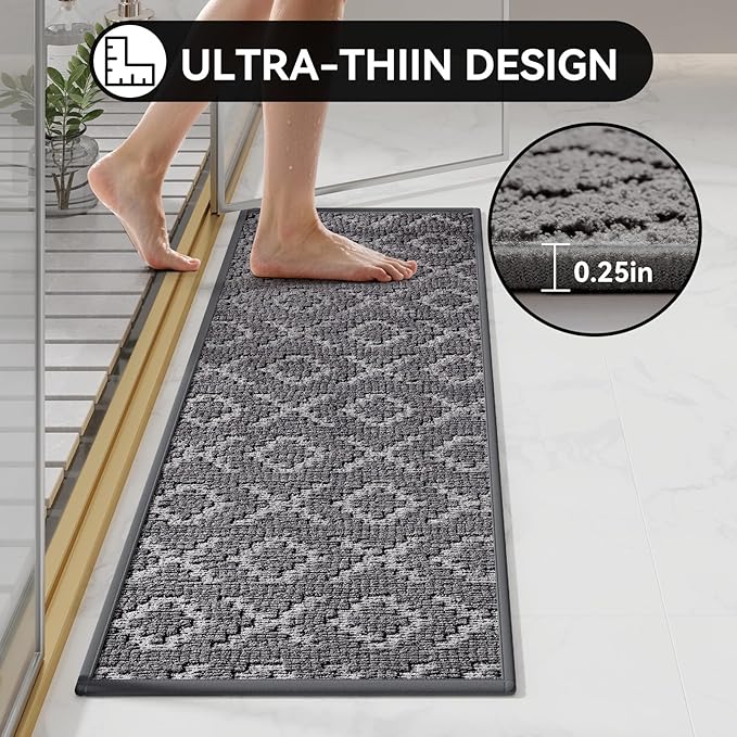 Bathroom Rugs Non Slip, Super Absorbent Quick Dry Bath Mat, Rubber Backing Ultra Thin Bathroom Mats Fit Under Door Bathroom Floor Bathtub Shower
