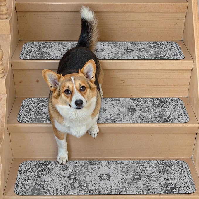 OJIA Stair Treads Non Slip Stair Runners for Wooden Steps Indoor, 15PCS 8"x30" Rubber Backing Carpet Treads for Wood Stairs Staircase Step Treads for Kids & Dogs, Stair Covers Safety Mats