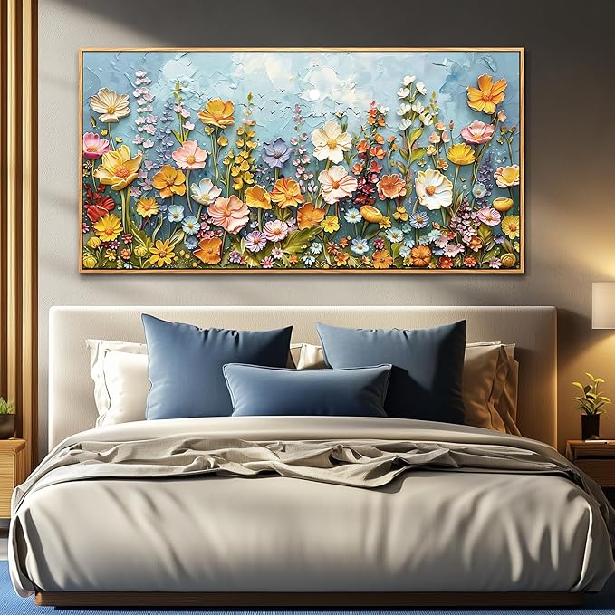 PHAOHUAXM Large Canvas Wall Art For Living Room Dining Room Mural Vintage Print Picture YAbstract Colored Floral Wood Frame Wall Decor Artwork For Farmhouse Kitchen Bedroom Home Decoration30x60 In
