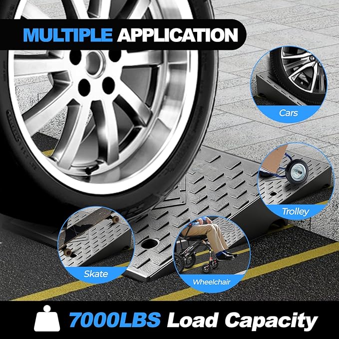 Rubber Threshold Ramp, 3.5" Rise Wheelchair Ramp Doorway, 7000Lbs Load Capacity, Non-Slip Surface Rubber Curb Ramp for Wheelchair and Scooter, 2 Pack(3.5" Height) (3.5" Rise)
