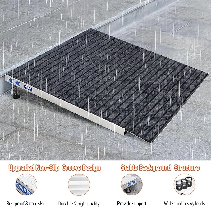 Threshold Ramp for Wheelchairs, 3.4-7.1" Rise and 36"×36" Platform Aluminum Wheelchair Ramp, Door Threshold Ramps with a Non-Slip Thick Door Mat