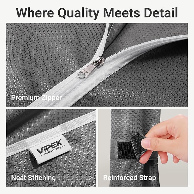 VIPEK R4C Rolling Garment Rack 6 Tiers Adjustable Heavy Duty Wire Shelving Portable Clothes Rack with Lockable Wheels, Black Metal Clothing Rack with Grey Upgraded Polyester Cover, Max Load 620lbs