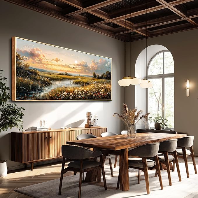 FUHAIHUA Wood Framed Canvas Wall Art For Living Room Large Wall Decor For Office Bedroom Decorations Sunset Landscape Pictures Farmhouse Painting Artwork Room Wall Mural Aesthetic Home Decor 32x72 In