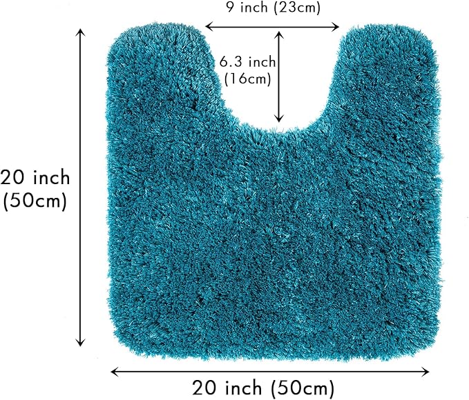 MIULEE Microfiber Toilet Bath Mat U-Shaped Contour Shaggy Bathroom Rugs Non Slip Extra Thick Soft Bath Rug Absorbent Water for Bathroom Commode Machine Washable(20x20 Inch, Teal)