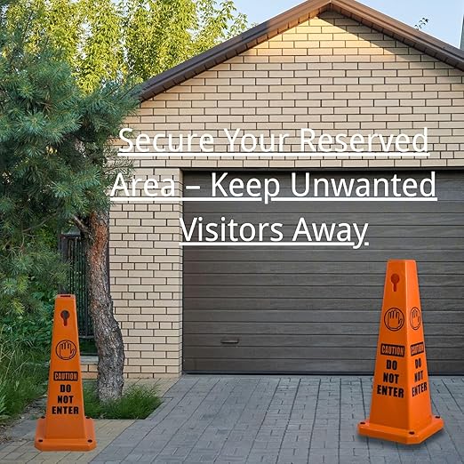 BESEA 4Pack Red Cones Caution DO NOT Enter Sign 4-Sided Heavy Duty Traffic Cones with Weighted Base for Restricted Areas, Construction Zones, Private Property