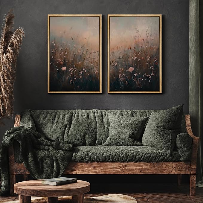 MUDECOR Framed Canvas Print Wall Art Forest and Lake Landscape Vintage Nature Scenery Illustrations Modern Art Decorative Bohemian Chic for Living Room, Bedroom, Office - 16"x24"x2 Natural