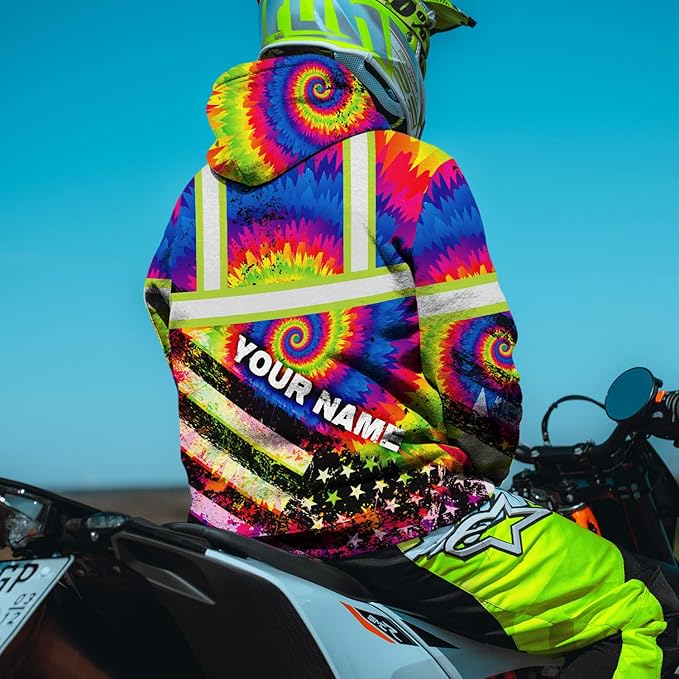 US Flag High Visibility Hoodie for Men Reflective Hoodie Safety Workwear for Worker Runner Patriotic ACC02