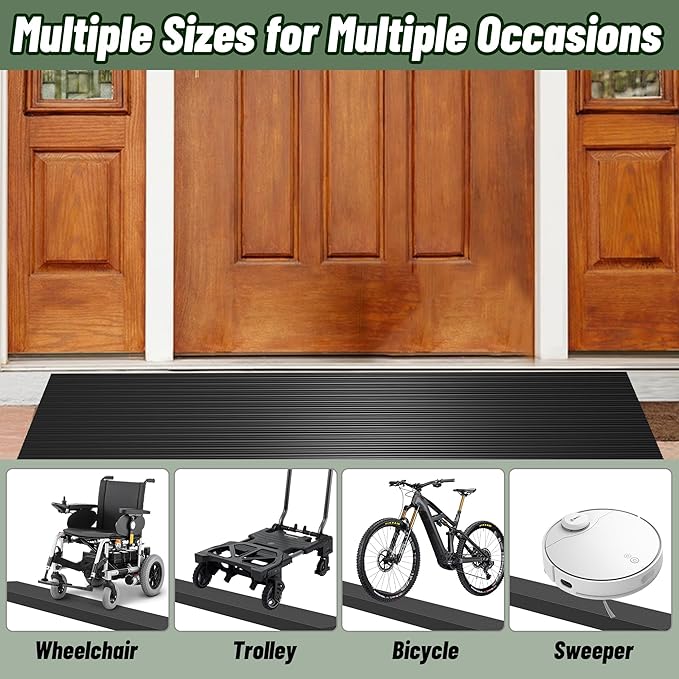 1.2" Rise Threshold Ramps for Doorways, 35.5" Wide Natural Rubber Power Wheelchair Ramp is Adjustable and Cuttable for Doorways, Curb, Sweeper, Power Scooters, 2000 Lbs Load Capacity