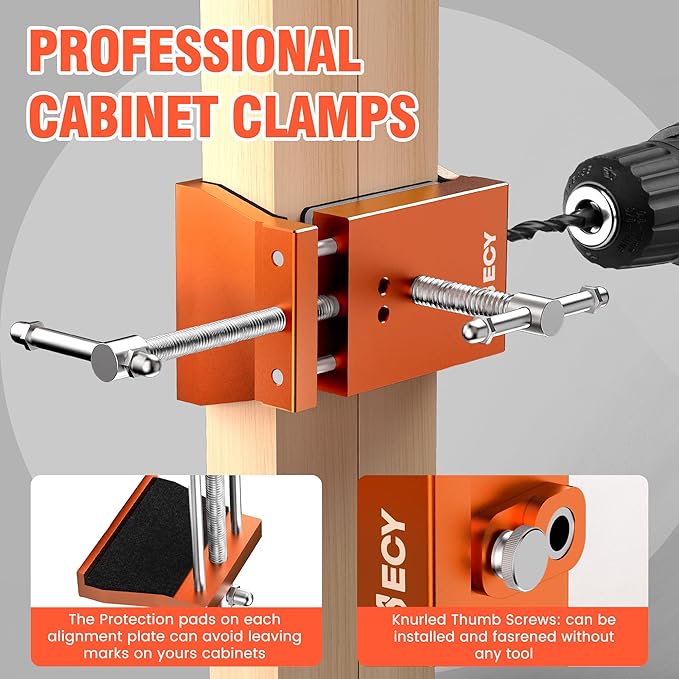ECY Cabinet Clamps 2 Pack - Cabinet Face Frame Alignment Tool，Anodized Aluminum Alloy, Professional Installation Clamps for Woodworking & DIY Projects
