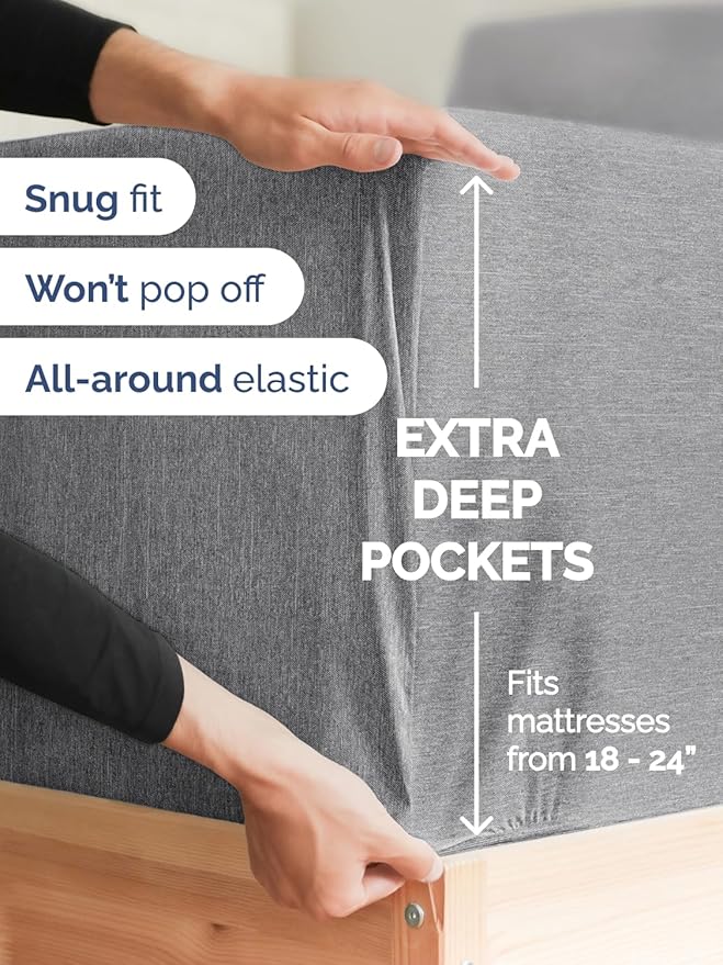 Extra Deep Queen Sheet Set - 6 Piece Breathable and Cooling Sheets - Hotel Luxury Bed Sheets Set - Easy Fit - Soft, Wrinkle Free and Comfy Sheets Set - Heathered Grey Sheet Set with Extra Deep Pockets
