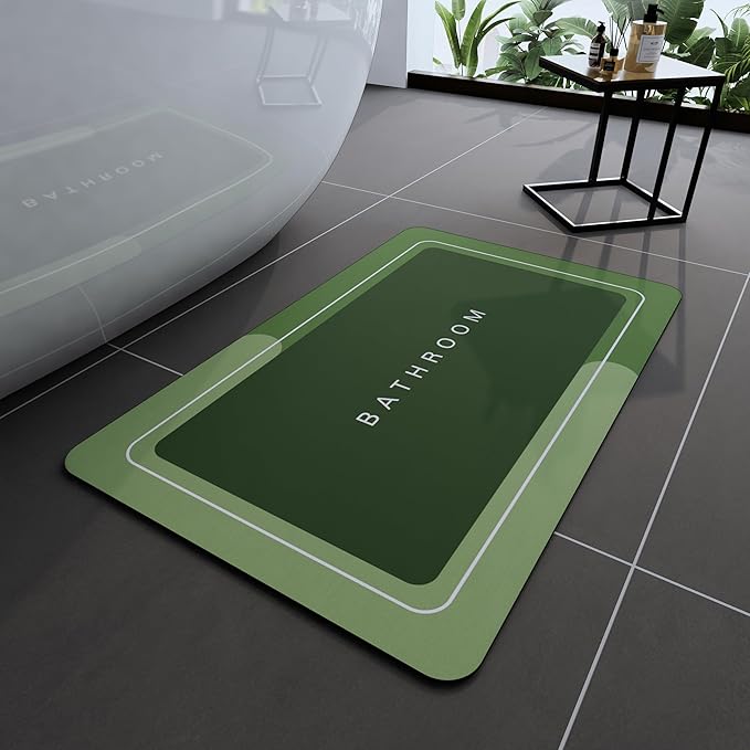 Bath Mat, Bathroom Mat Rugs Super Absorbent Shower Mats Non Slip Quick Dry Thin Rubber Mats for Bathroom Floor Fit Under Door, Shower Rug for Bathtub, Shower, Green