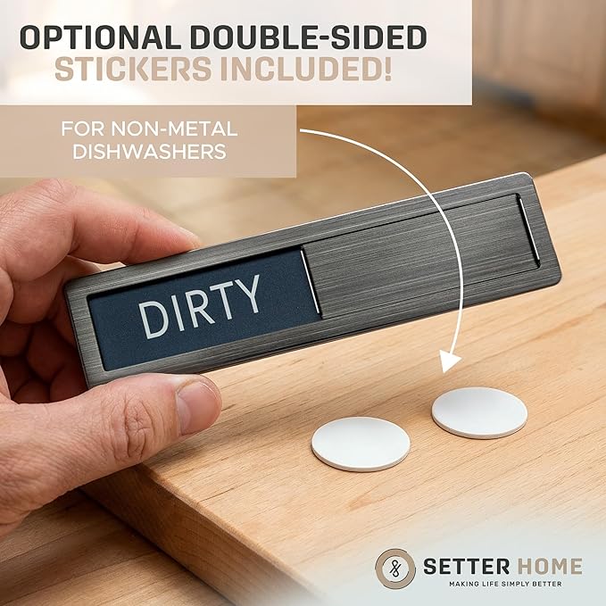 Clean dirty magnet for dishwasher, Premium Stainless Steel Black Clean Dirty Sign Indicator - Grade 304 Clean Dirty Magnet for Dishwasher, Black & White, Easy to Read with Extra Adhesive Tape - Kitchen Organizer