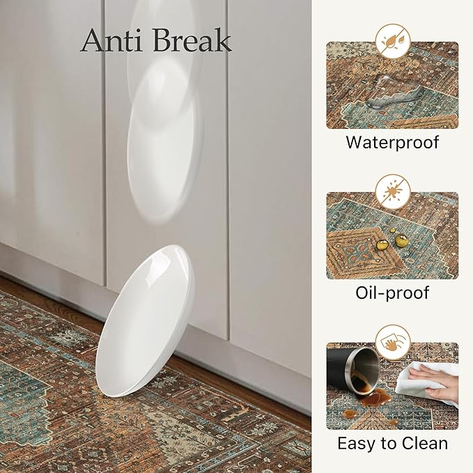 GENIMO Kitchen Mats for Floor, Washable Anti Fatigue Mat for Cushioned,17.3"x59", Waterproof Kitchen Rugs, Non Slip Foam Comfort Standing Mat Rug for Home, Runner, Sink, Office, Laundry, Brick