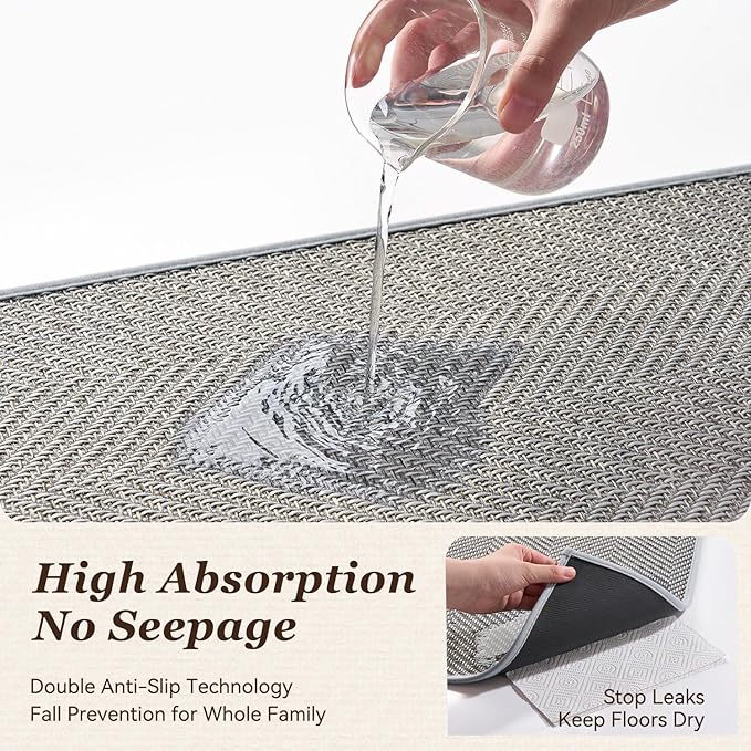 AMOAMI Kitchen Mats for Floor, Non Slip Washable Grey Kitchen Rugs Absorbent Quick Dry and Easy to Clean, Rugs for Kitchen in Front of Sink, 17“*30”