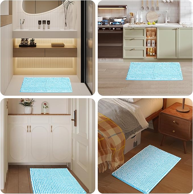 Ultra-Soft Bathroom Rug Set, 2-Piece – Absorbent, Non-Slip, Machine Washable Bath Mats for Bathroom, Shower, Sink, Kitchen （20" x 32" + 17" x 24"） Blue