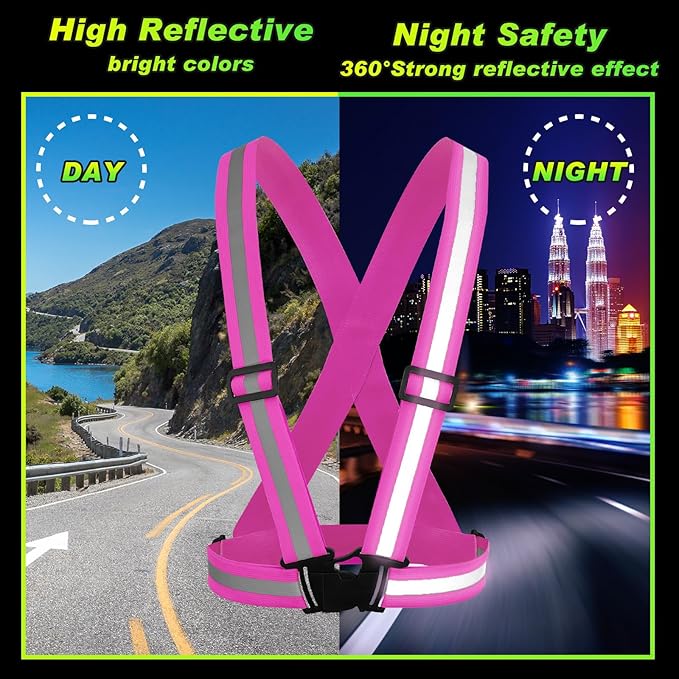 Hercicy 20 Pcs Reflective Vest High Visibility Safety Vests, Adjustable Running Gear Straps Lightweight Reflector for Construction (Pink)
