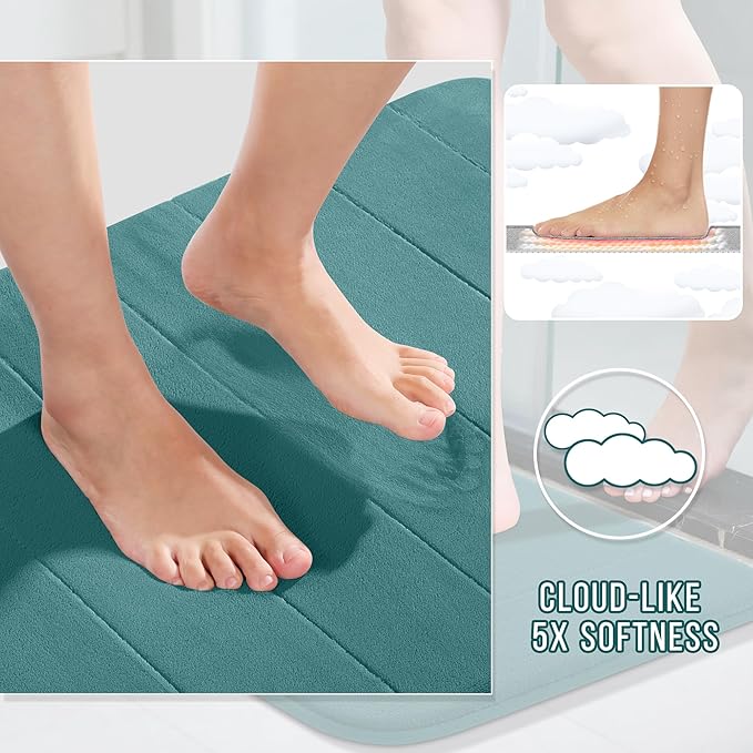 Yimobra Memory Foam Toilet Bath Mat U-Shaped, Soft and Comfortable, Water Absorption, Non-Slip, Thick, Machine Wash, Easier to Dry for Bathroom Commode Contour Rug, 24 X 20 Inch, Teal
