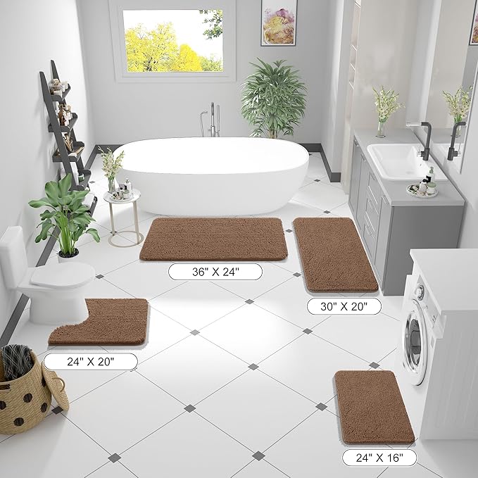 OLANLY Bathroom Rugs 36x24, Extra Soft Absorbent Chenille Bath Rugs, Rubber Backing Quick Dry, Machine Washable Bath Mats for Bathroom Floor, Tub and Shower, Home Decor Accessories, Mocha