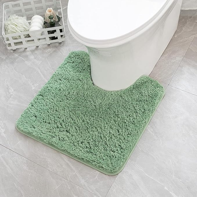 MIULEE Microfiber Toilet Bath Mat U-Shaped Contour Shaggy Bathroom Rugs Non Slip Extra Thick Soft Bath Rug Absorbent Water for Bathroom Commode Machine Washable(24x24 Inch, Sage Green)