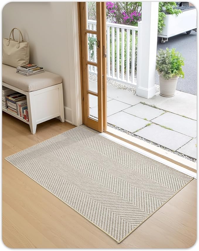 Color&Geometry Extremely White Beige Ultra Thin Indoor Door Mat 32"x48", Machine Washable Front Door Mat Non Slip, Low Profile Entrance Mat Indoor, Absorbent Carpet for Inside, Entry, Entryway (FOLD)