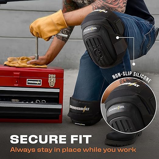 Thunderbolt Knee Pads for Men Construction Knee Pads for Work for Men and Women with Double Gel for Gardening Flooring Roofing Heavy Duty with Extra Thick Foam and Strong Adjustable Non-Slip Straps