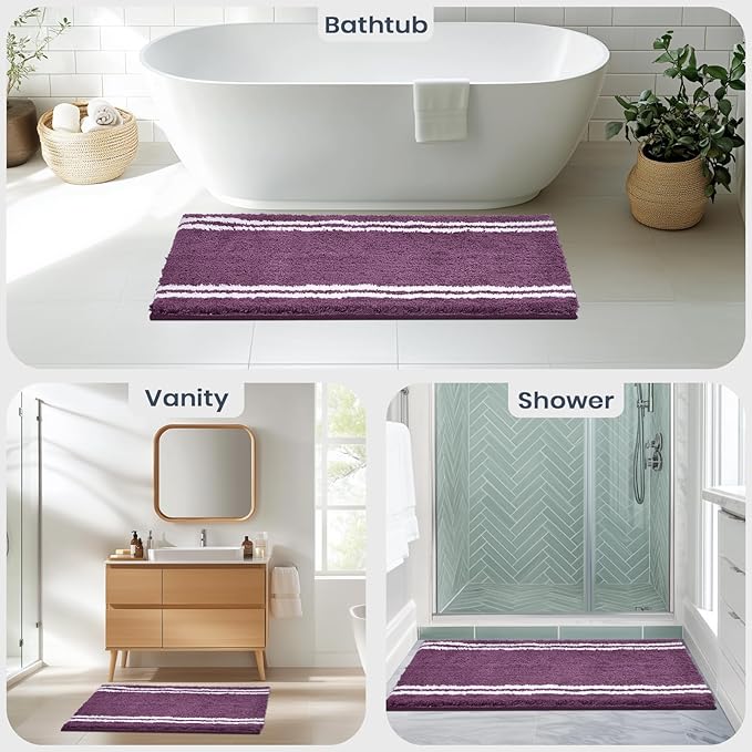 PURRUGS Bathroom Rug Non-Slip Machine Washable 24" x 36", Super Absorbent and Quick Dry Shaggy Microfiber Bath Mat, Extra Soft and Plush Bath Rug for Bathtub, Shower and Sink, Purple