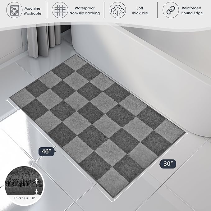 PURRUGS Bathroom Rug Non-Slip Machine Washable 30" x 46", Super Absorbent and Quick-Dry Bath Mat, Extra Soft and Plush Bath Rug for Shower, Bathtub and Sink, Grey & Dark Grey