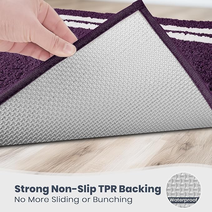 PURRUGS Bathroom Rug Non-Slip Machine Washable 30" x 60", Super Absorbent and Quick Dry Shaggy Microfiber Bath Mat, Extra Soft and Plush Bath Rug for Bathtub, Shower and Sink, Purple