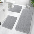 OLANLY Bathroom Rugs Sets 3 Piece, Soft Absorbent Chenille Bath Mats and U-Shaped Contour Toilet Rug, Quick Dry, Home Decor Accessories, Bath Mat Set for Floor (47"x20"+24"x16"+24"x20", Light Grey)