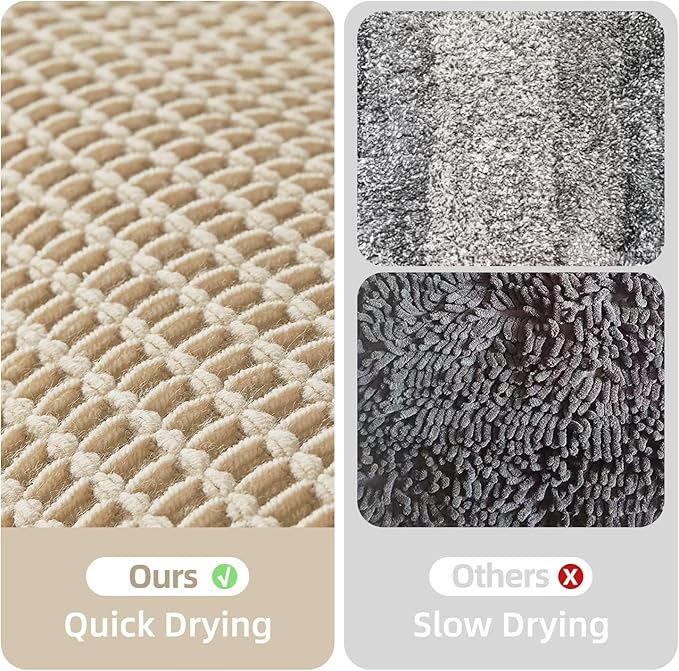 Pale Beige Bathroom Rug, Waffle Bath Mat Non Slip Washable Super Absorbent Quick Dry Boho Farmhouse Bathroom Decor, 48''x24'' / 4'x2' Pale Beige
