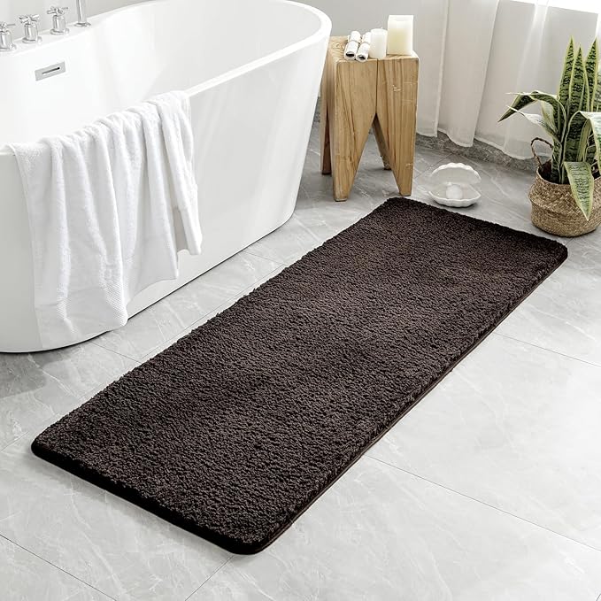 MIULEE Brown Bathroom Runner Rug 24x60 Inches, Long Bath Mat for Bathroom Floor Bathtub Showers, Machine Washable Absorbent Microfiber Carpet with TPR Anti-Slip Back