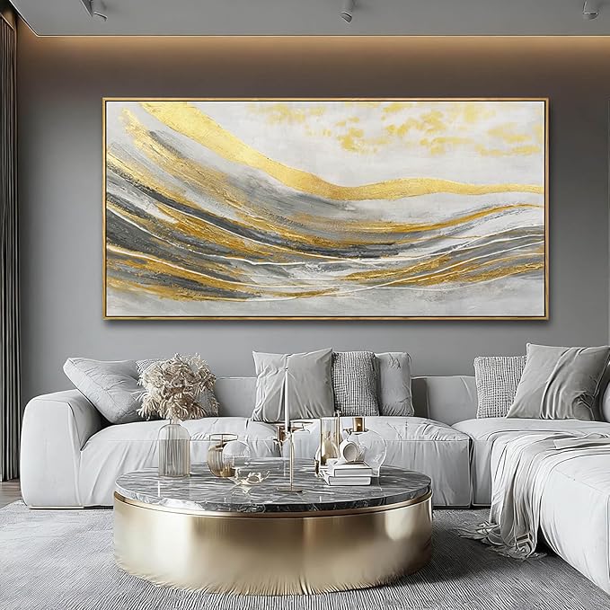 Gold Home Wall Decor Line Canvas Wall Art Vintage Artwork 29"x58" Large Poster for Living Room Office Kitchen Pictures