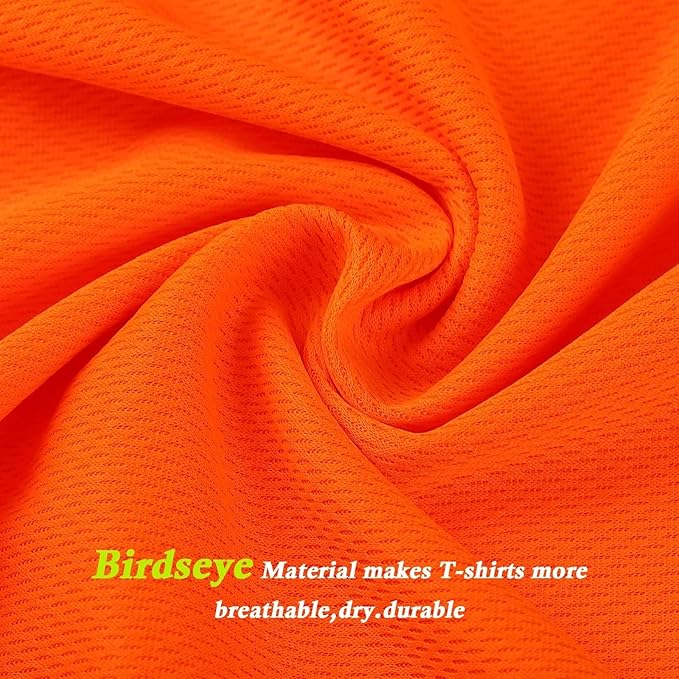 High Visibility Class 3 T Shirts，Hi Vis Safety Shirts with Reflective Strips and Pocket, Short Sleeve Quick Dry Mesh Construction Work Shirt for Men/Women Orange,2XL