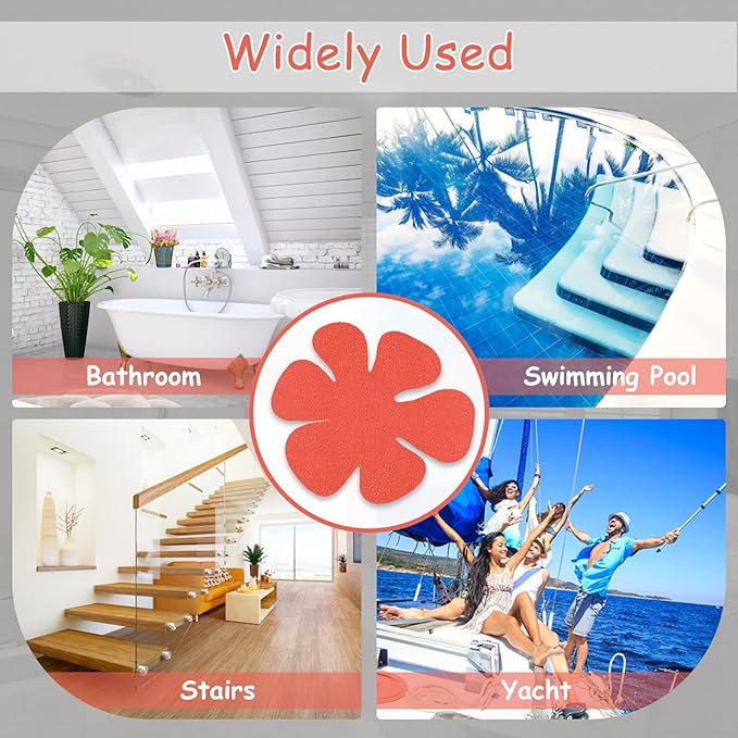 S&X Non Slip Bathtub Stickers,Pack of 12 PCS Lucky Flower Shower Floor Non Slip Stickers –Comfortable Grip On Slipper Surfaces