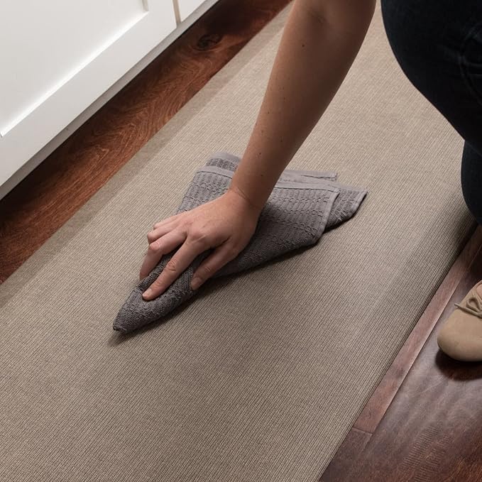 GelPro NewLife Designer Comfort Ergo-Foam Cushioned Anti-Fatigue Kitchen Floor Mat, Stain-Resistant, Waterproof, Non-Slip Padded Desk/Office Mat, 20" x 72", Grasscloth Charcoal