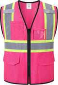 Reflective Safety Vest for Men Women Hi Vis Vest with Pockets High Visibility Vest Mesh Construction Vests Meets ANSI/ISEA Standards (Pink-33, 2X-Large)