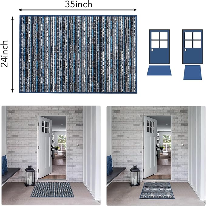 hicorfe Indoor Doormat,Front Back Door Mat Rubber Backing Non Slip Door Mats 24"x35" Absorbent Resist Dirt Entrance Doormat Inside Floor Mats for Entryway Washable Low-Profile