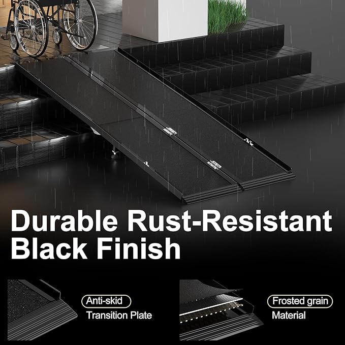 7FT Portable Wheelchair Ramp with Quick-Lock, Black Seamless Non-Slip Aluminum Folding Handicap Ramp,Threshold Ramp for Doorways, Wheel Chair Ramp for Home Steps